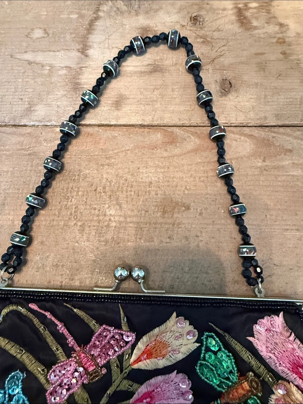 Embroidered Dragonfly Evening Clutch - Black - Picture 6 of 9